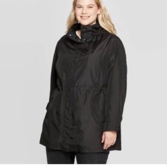 Ava & Viv Jackets & Blazers - HP 🥂 Ava & Viv Hooded Black Rain Jacket w/ Waist Clinching Elastic & Back Pleat